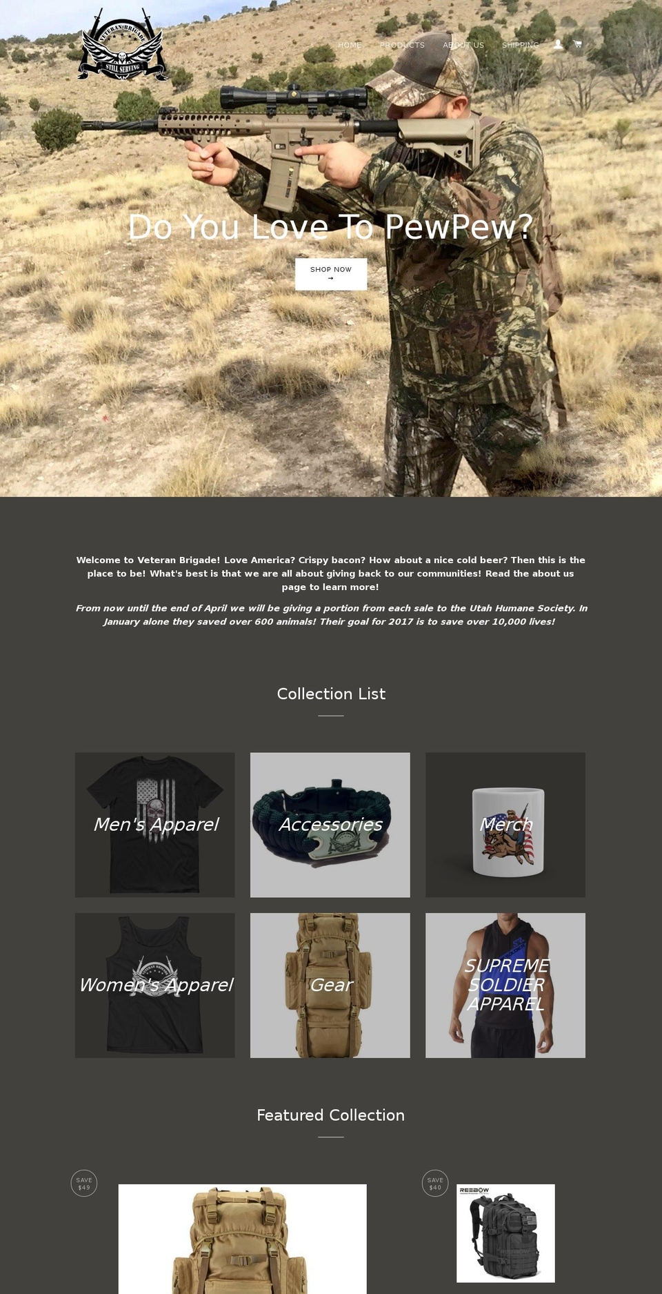 veteranbrigade.com shopify website screenshot