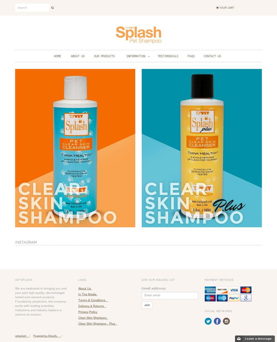 vetsplash.ie shopify website screenshot