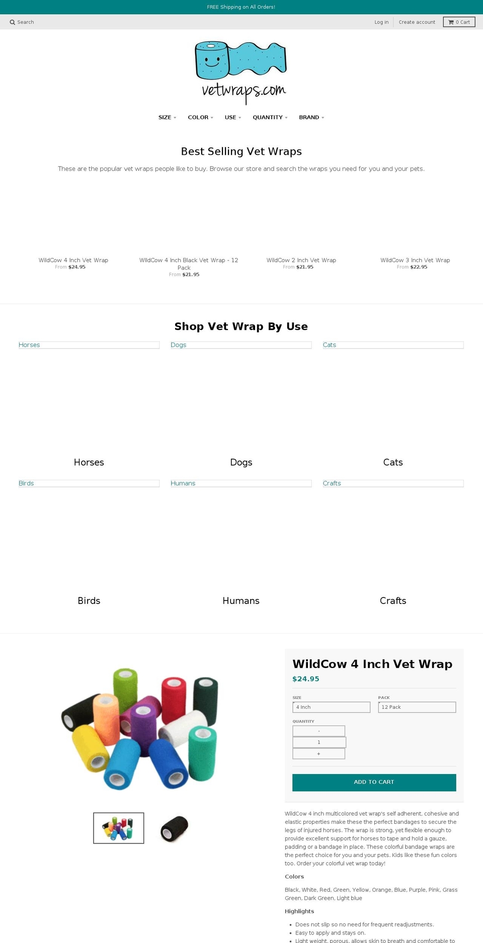 vetwraps.com shopify website screenshot