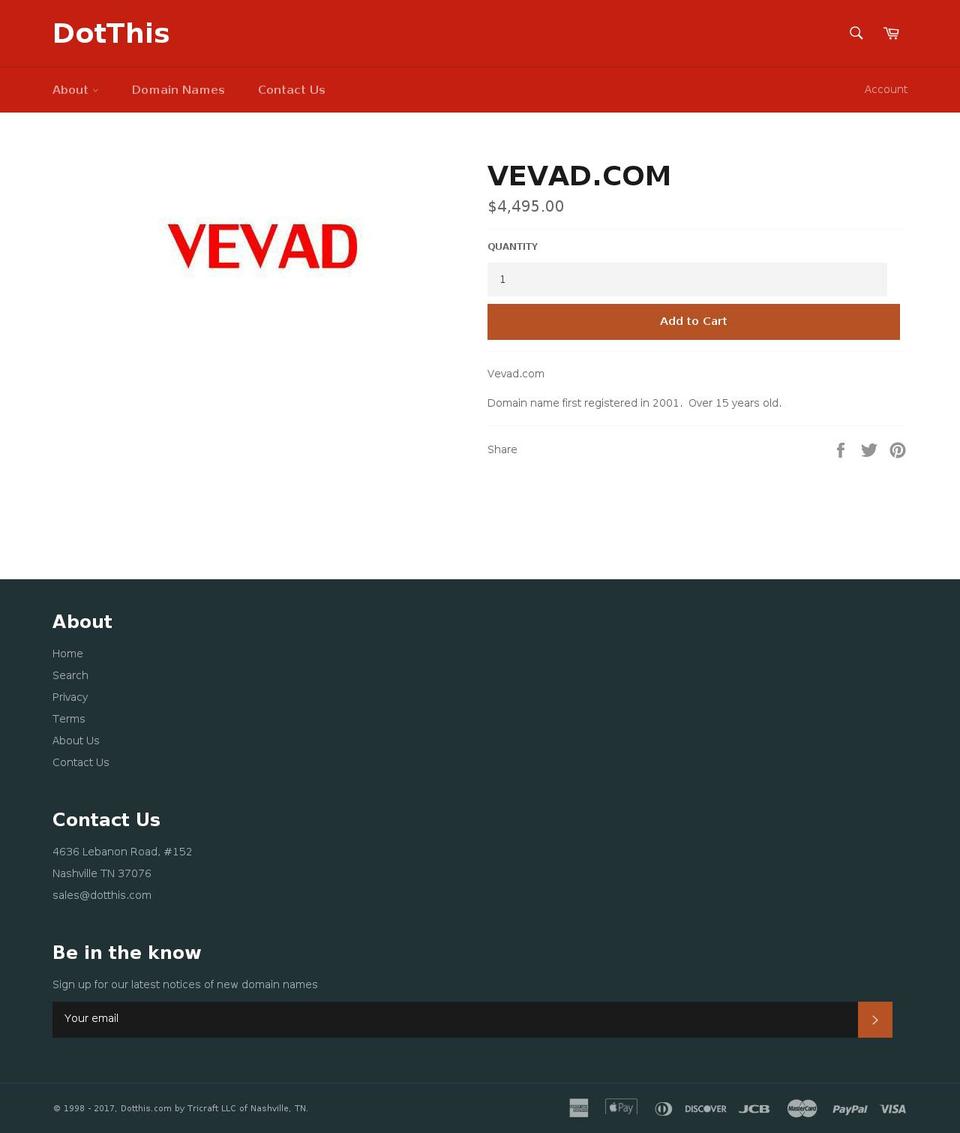 vevad.com shopify website screenshot