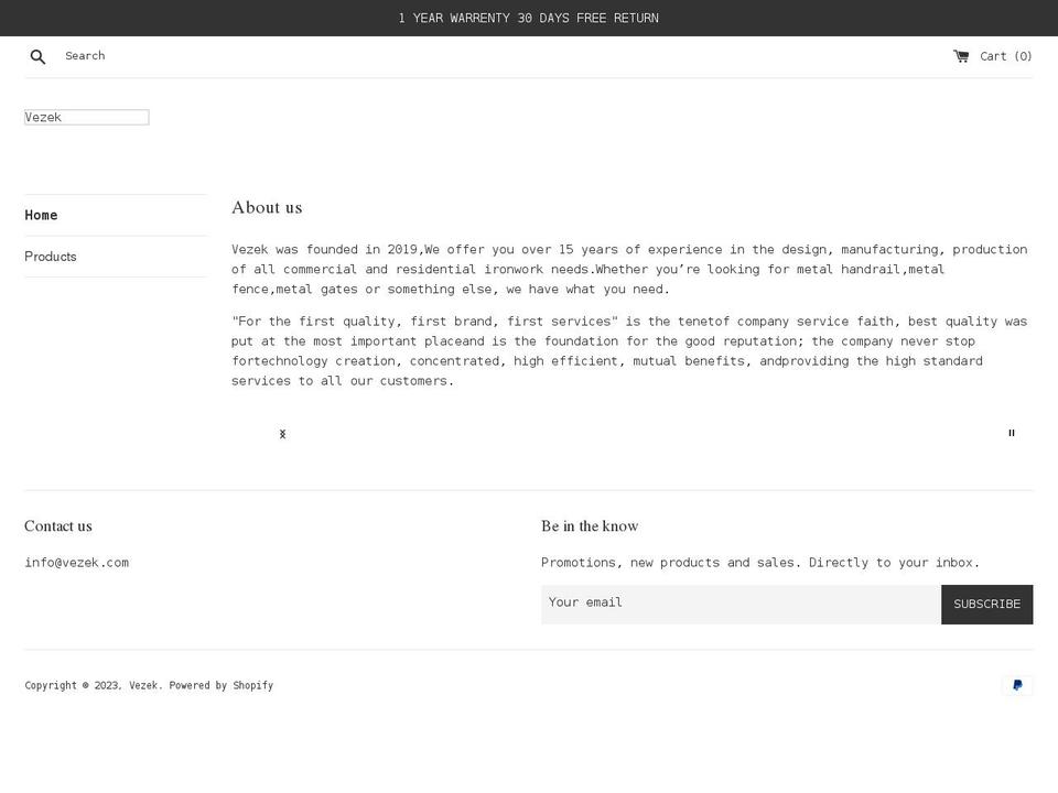 vezek.com shopify website screenshot