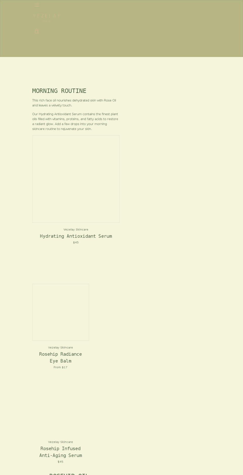 vezelayskincare.com shopify website screenshot