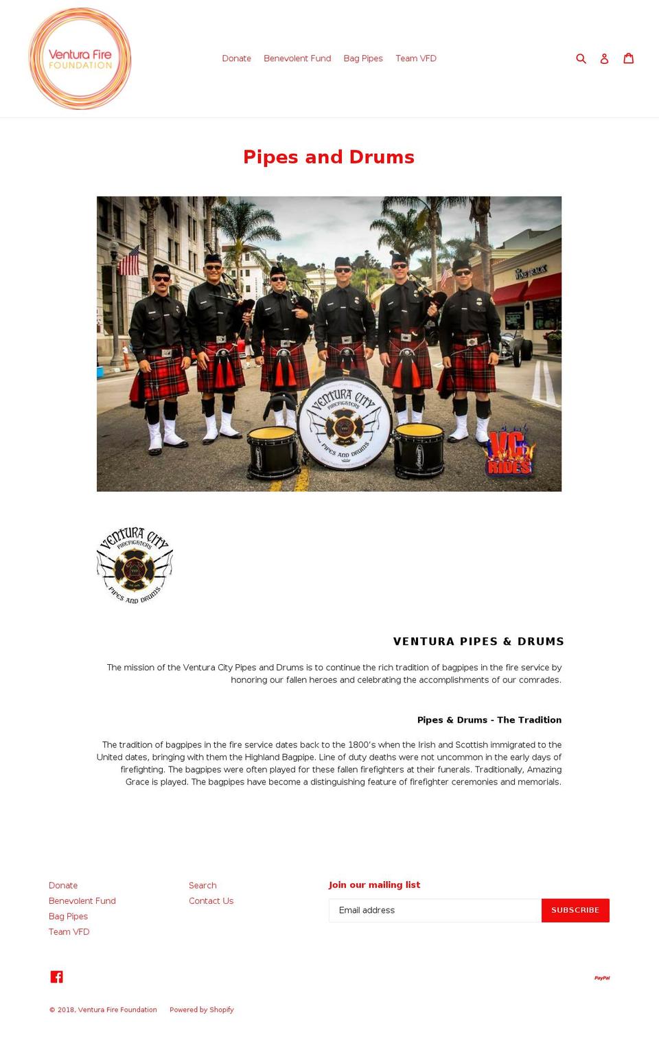 vfdpipeband.com — Shopify storefront screenshot