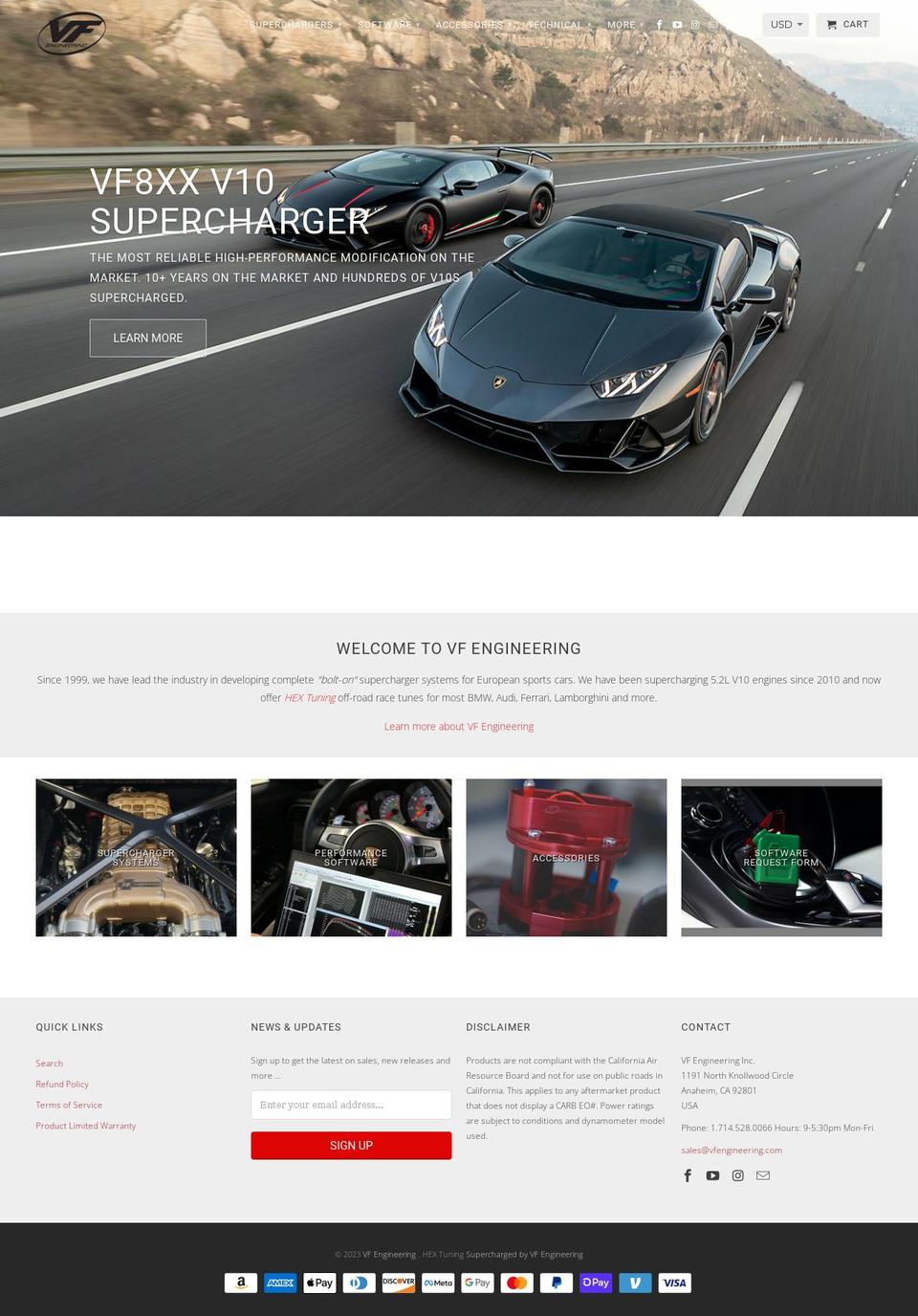 vfengineering.com shopify website screenshot