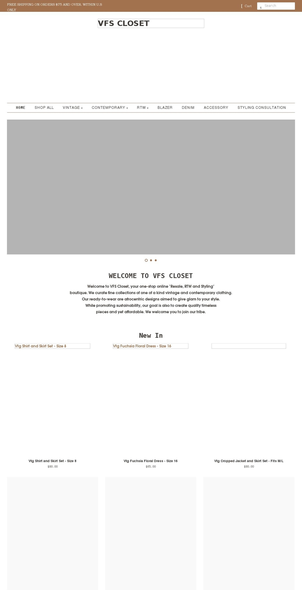 vfscloset.com shopify website screenshot