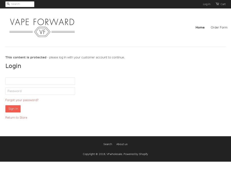 vfwholesale.com shopify website screenshot