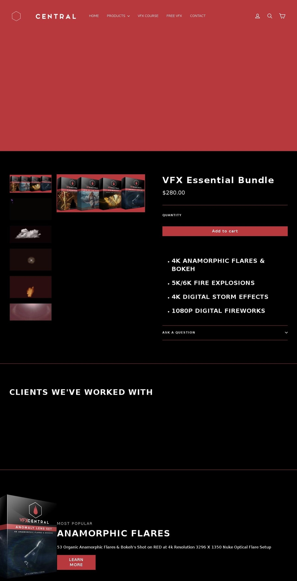 vfxcentral.net shopify website screenshot