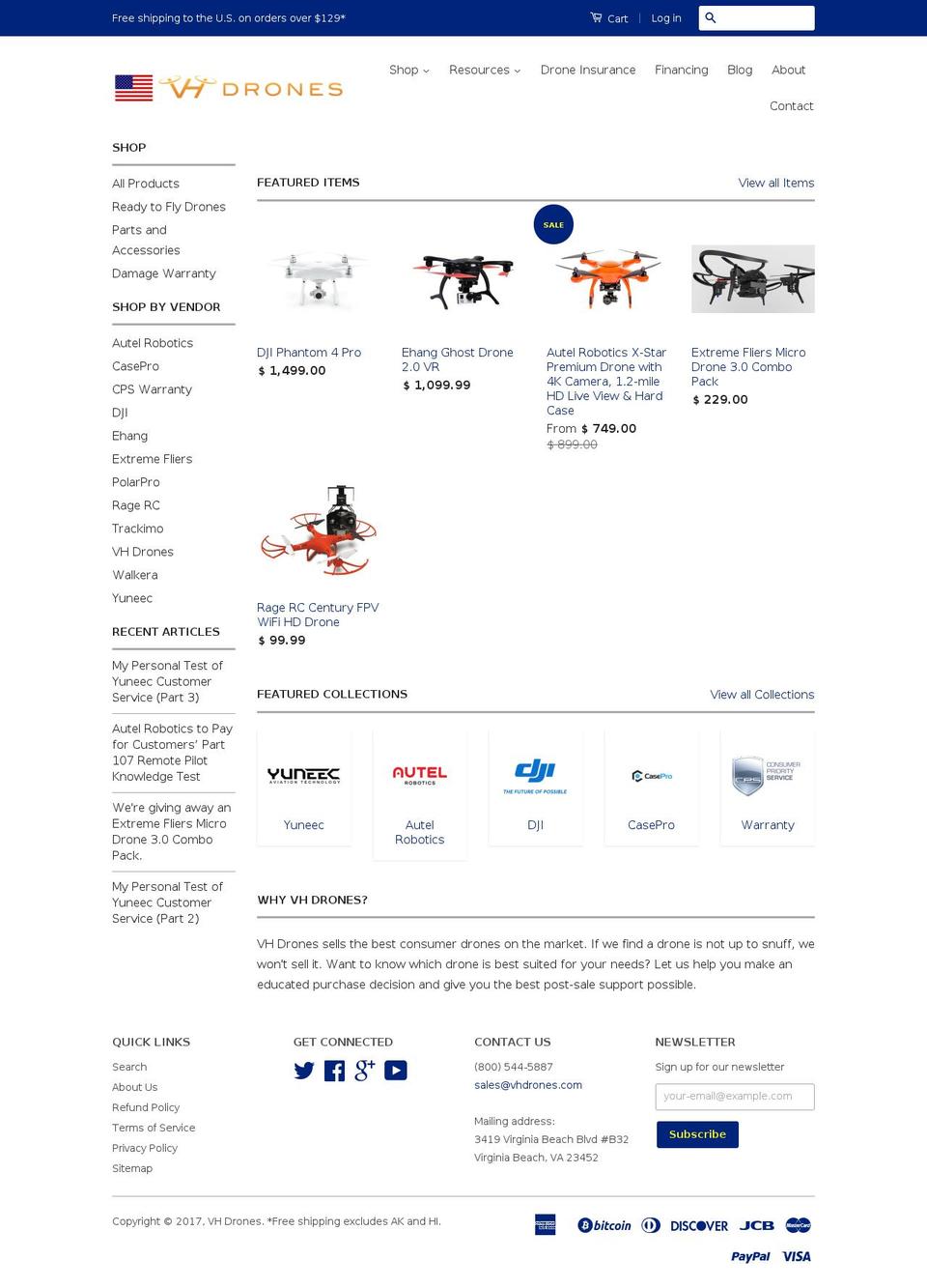 vhdrones.com shopify website screenshot