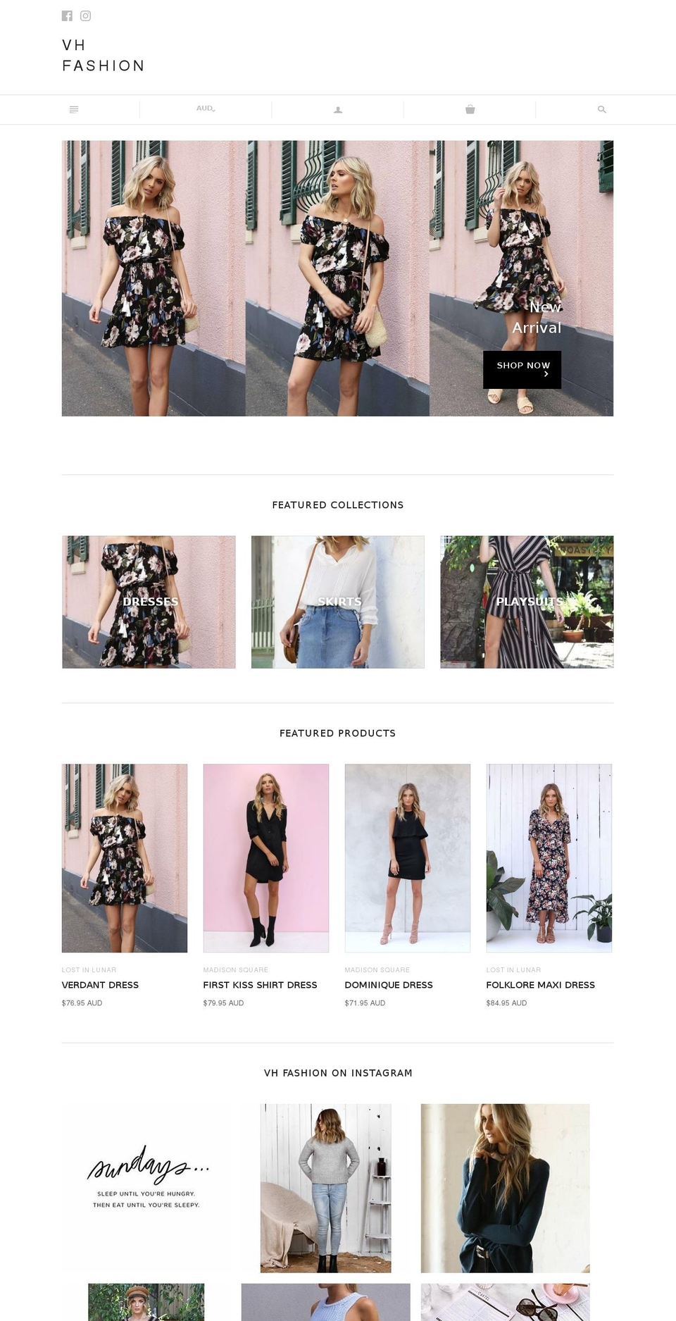 vhfashion.com.au shopify website screenshot