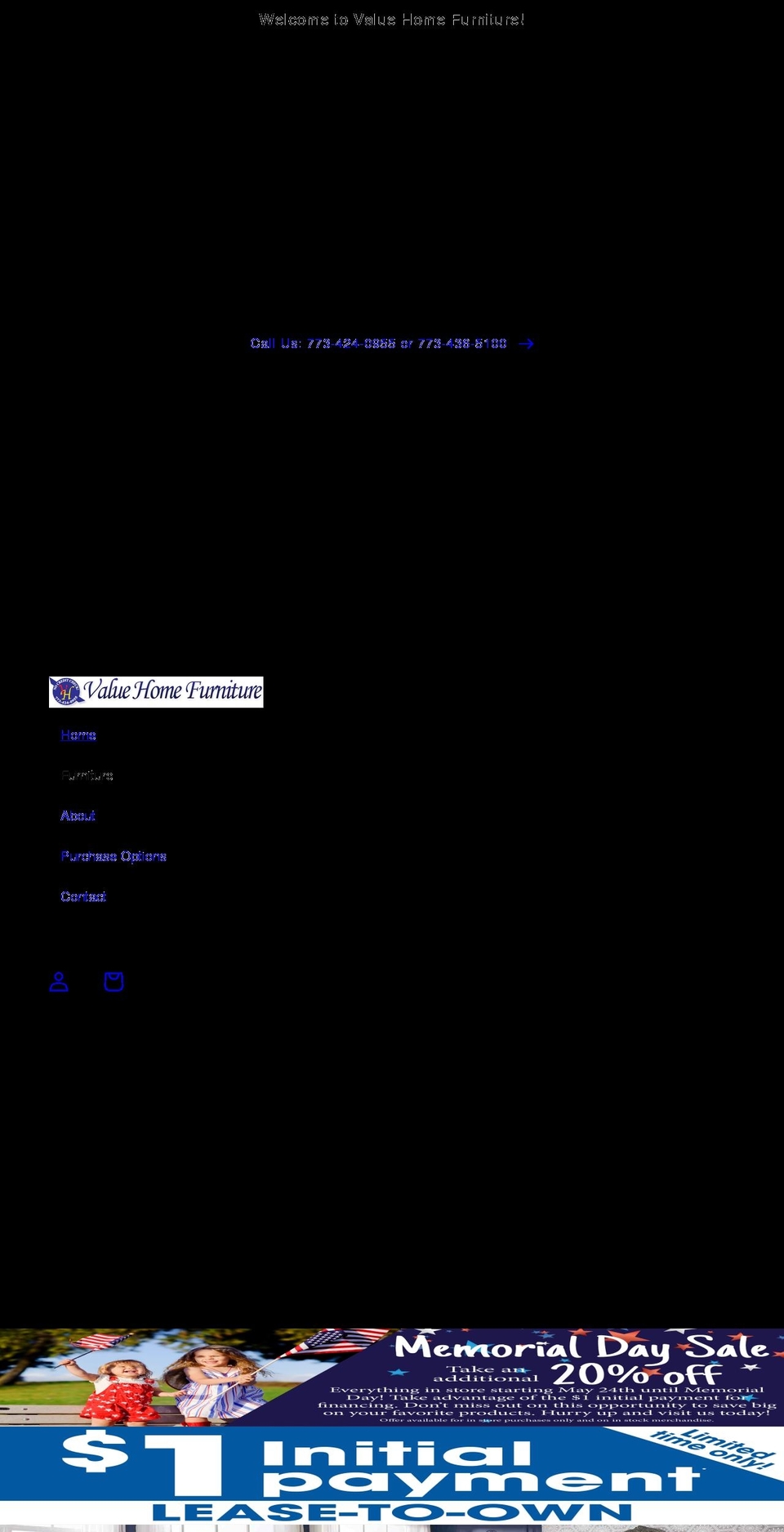 vhfurniture.com shopify website screenshot