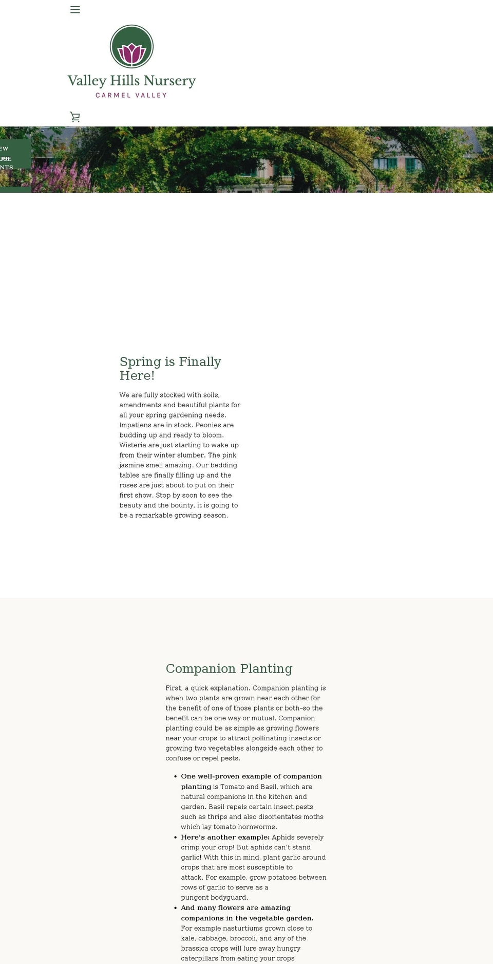 vhnursery.com shopify website screenshot