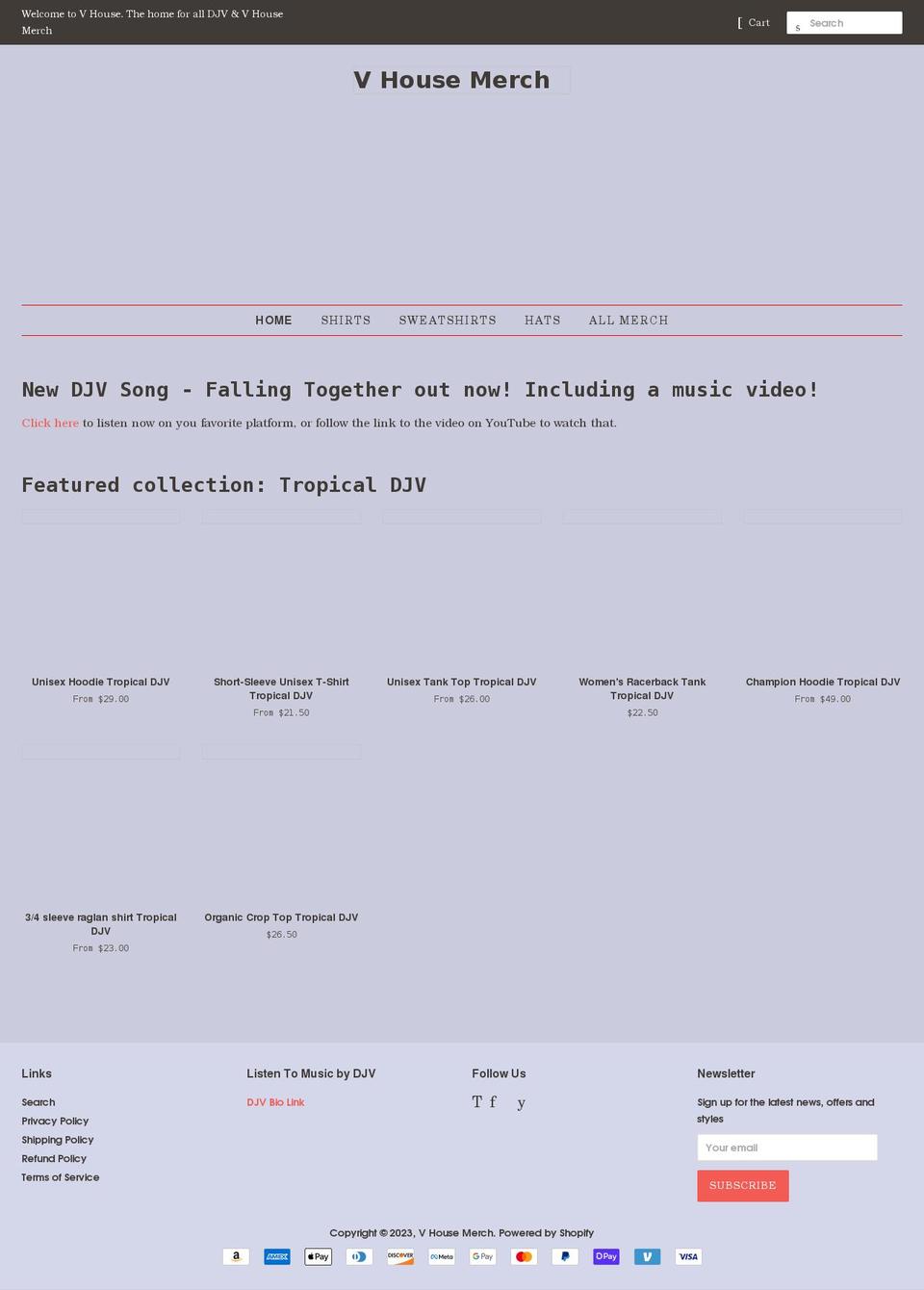 vhousemerch.com shopify website screenshot