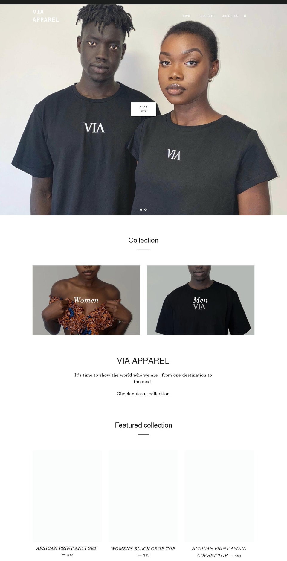 via-apparel.com shopify website screenshot