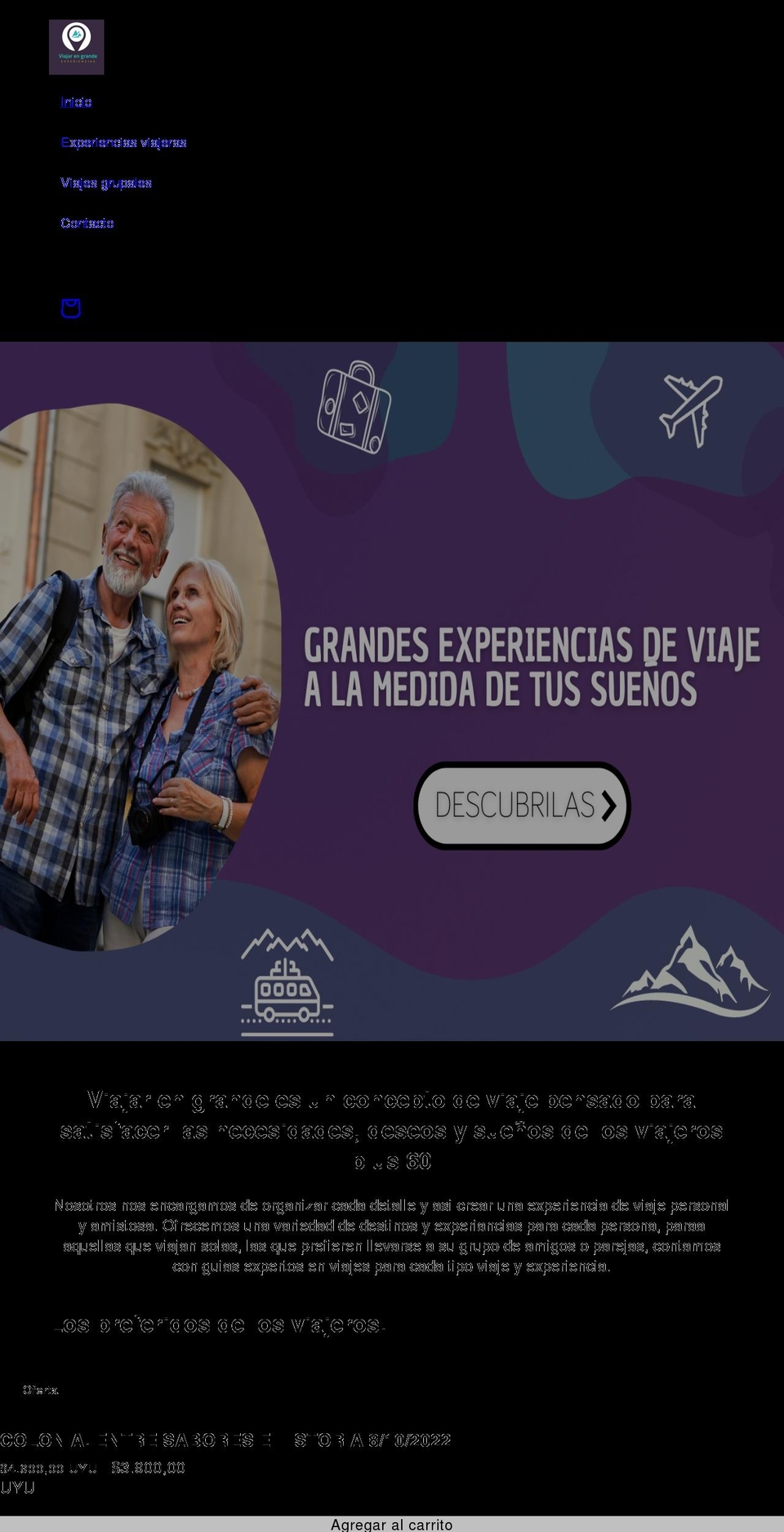 viajarengrande.com shopify website screenshot