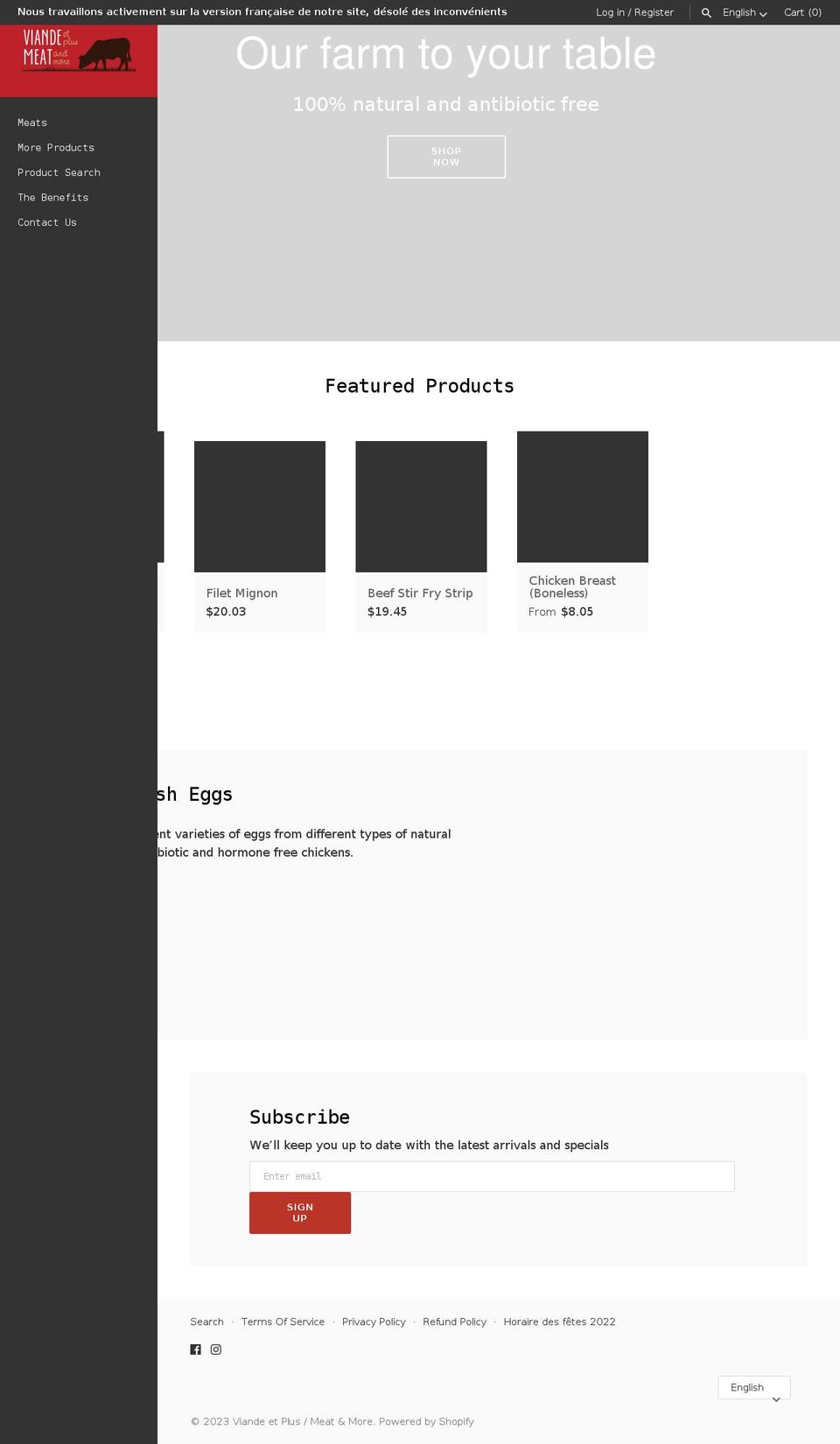 viande-et-plus-meat-more.myshopify.com shopify website screenshot