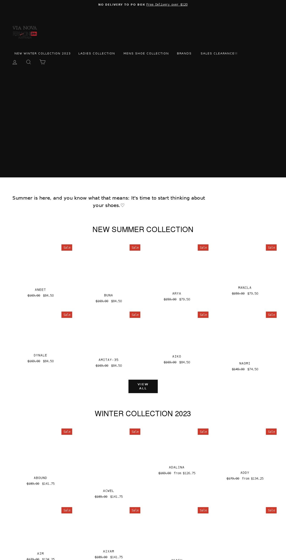 vianovashoes.com.au shopify website screenshot