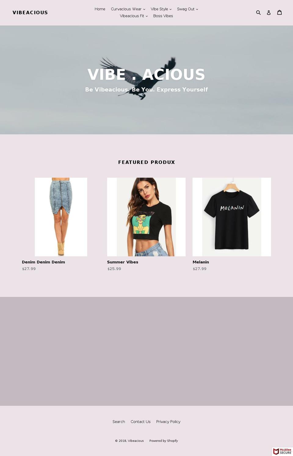 vibeacious.com — Shopify storefront screenshot