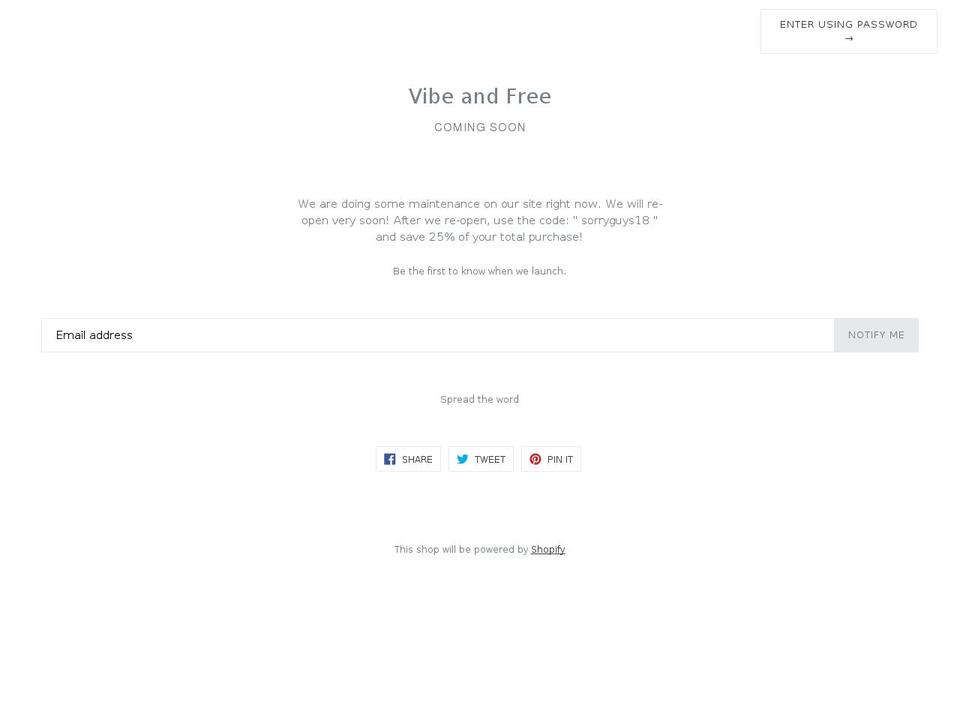 vibeandfree.com — Shopify storefront screenshot