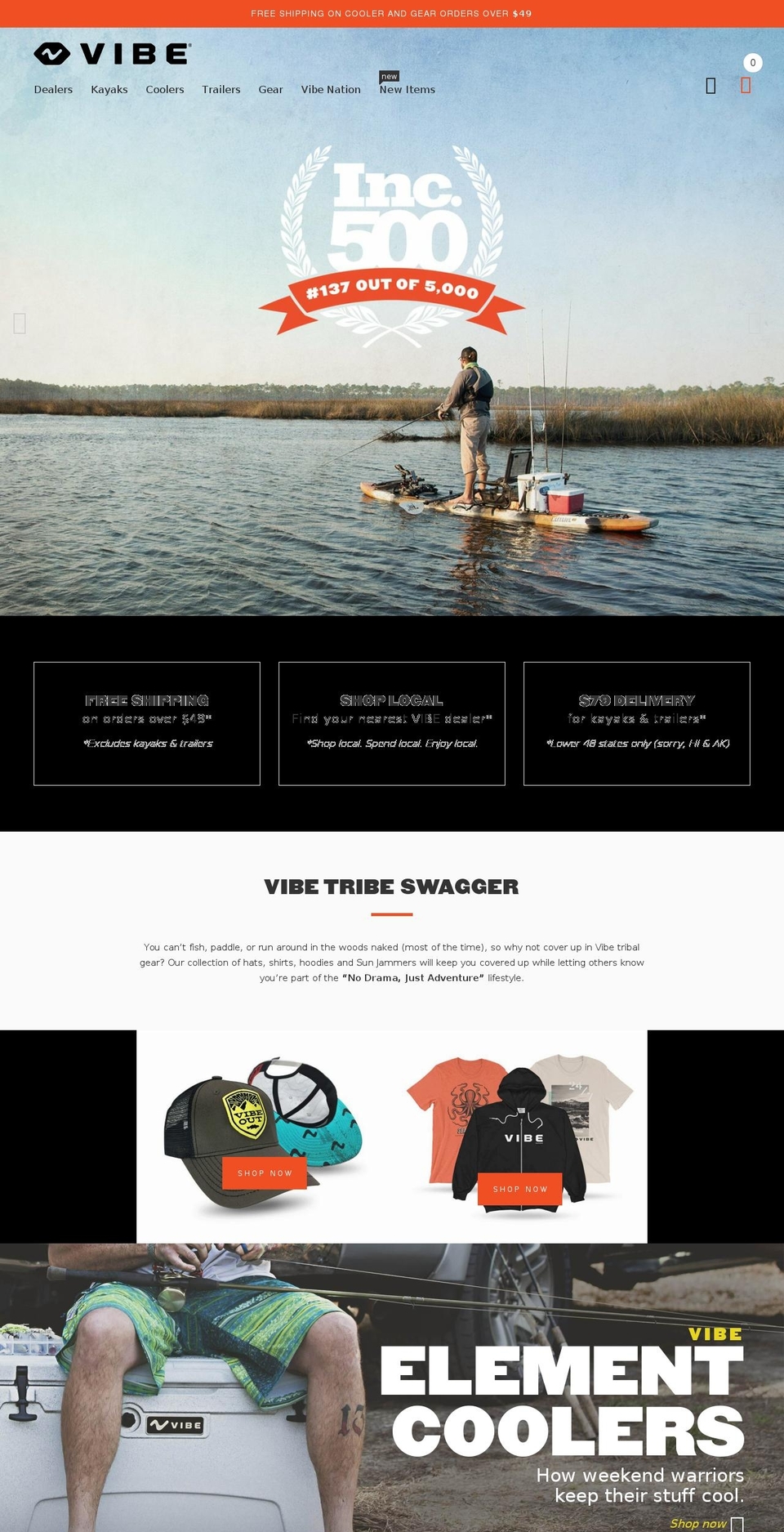 vibekayaks.com shopify website screenshot