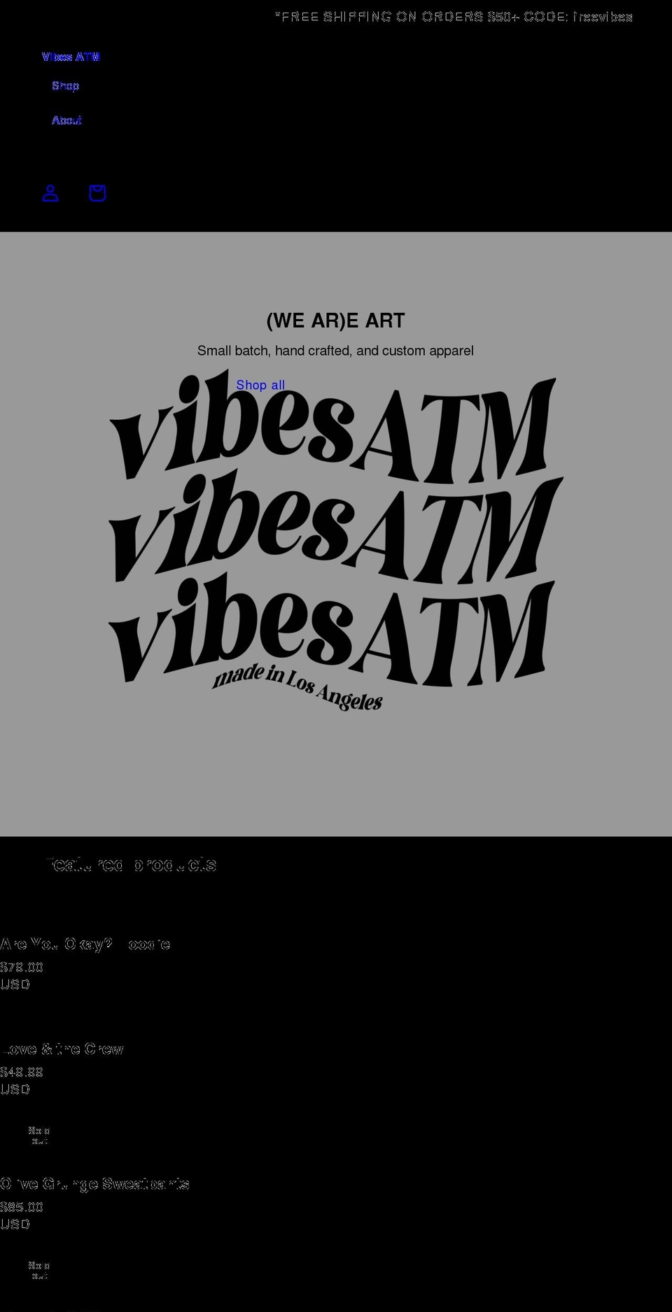 vibesatm.com shopify website screenshot