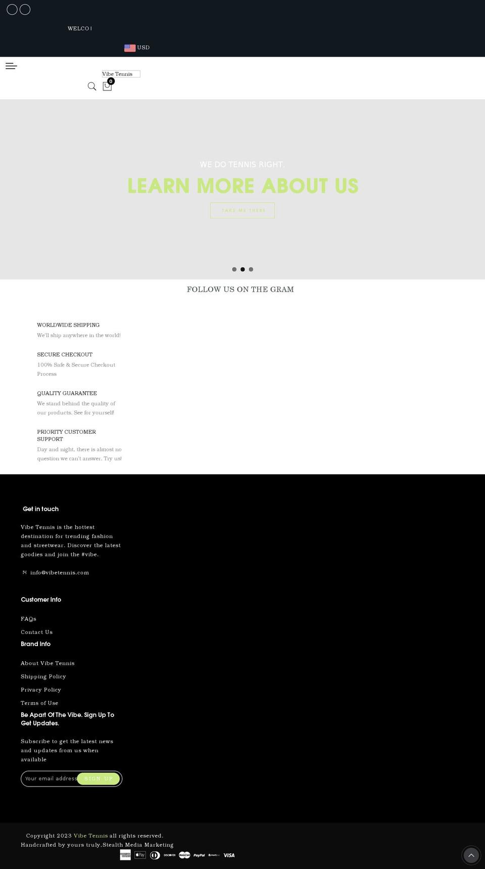 vibetennis.com shopify website screenshot