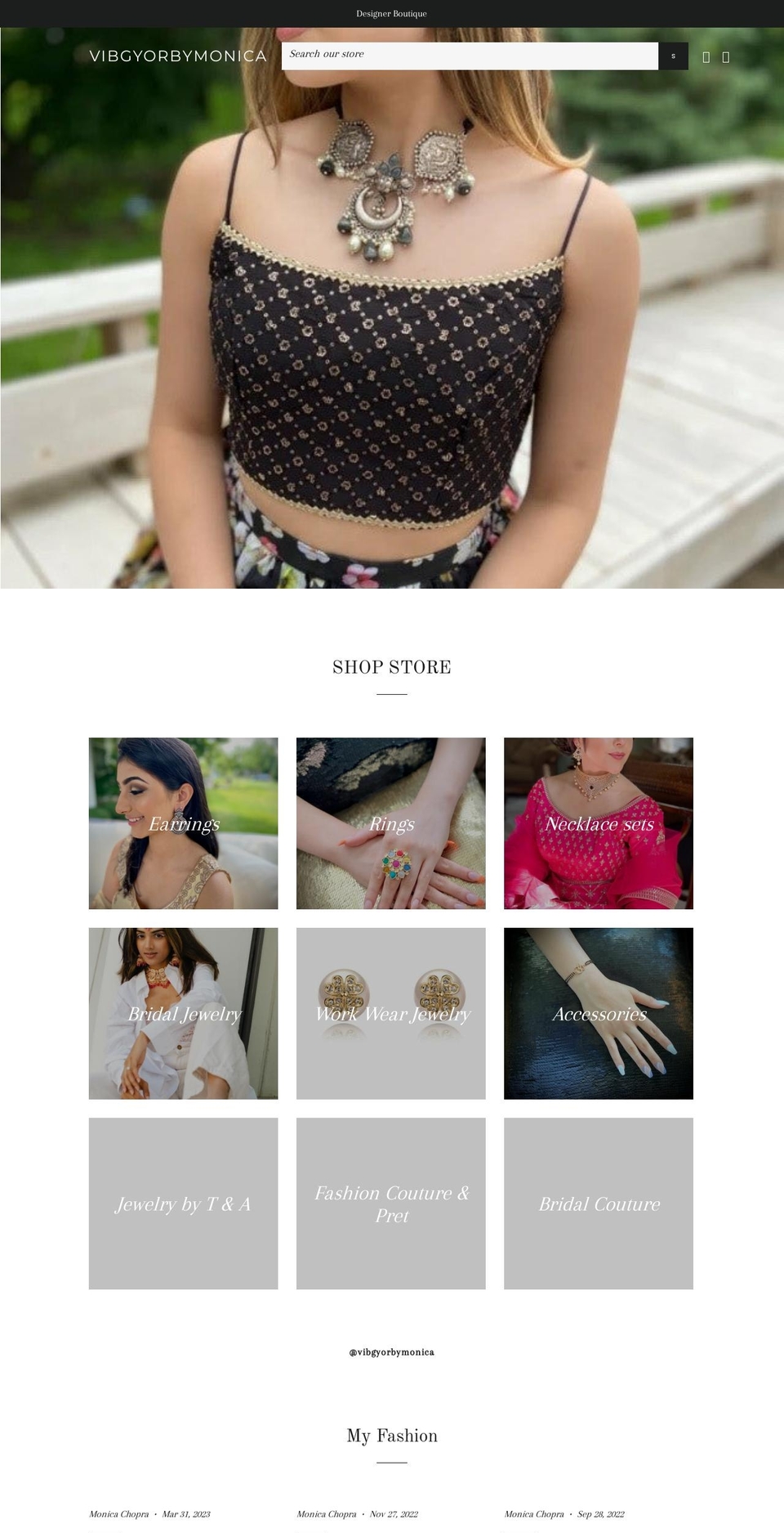 vibgyorbymonica.com — Shopify storefront screenshot