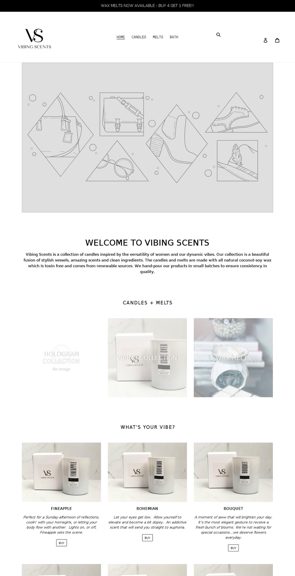 vibingscents.com shopify website screenshot