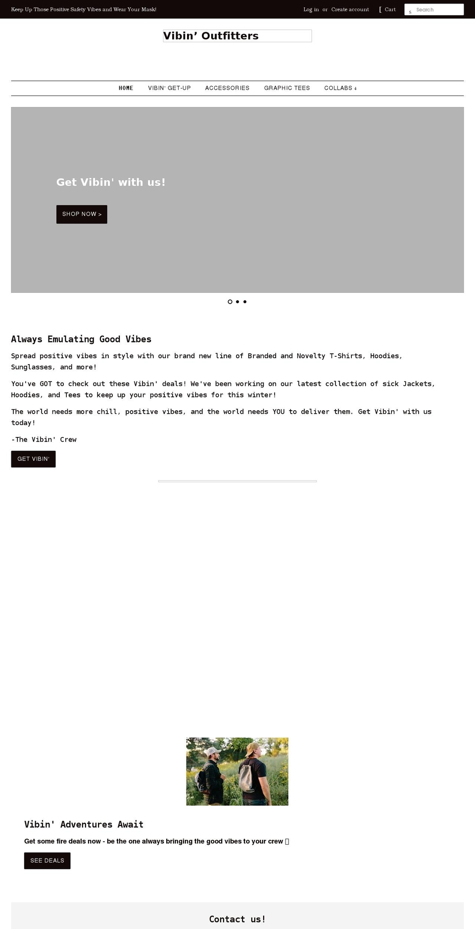 vibinoutfitters.com shopify website screenshot
