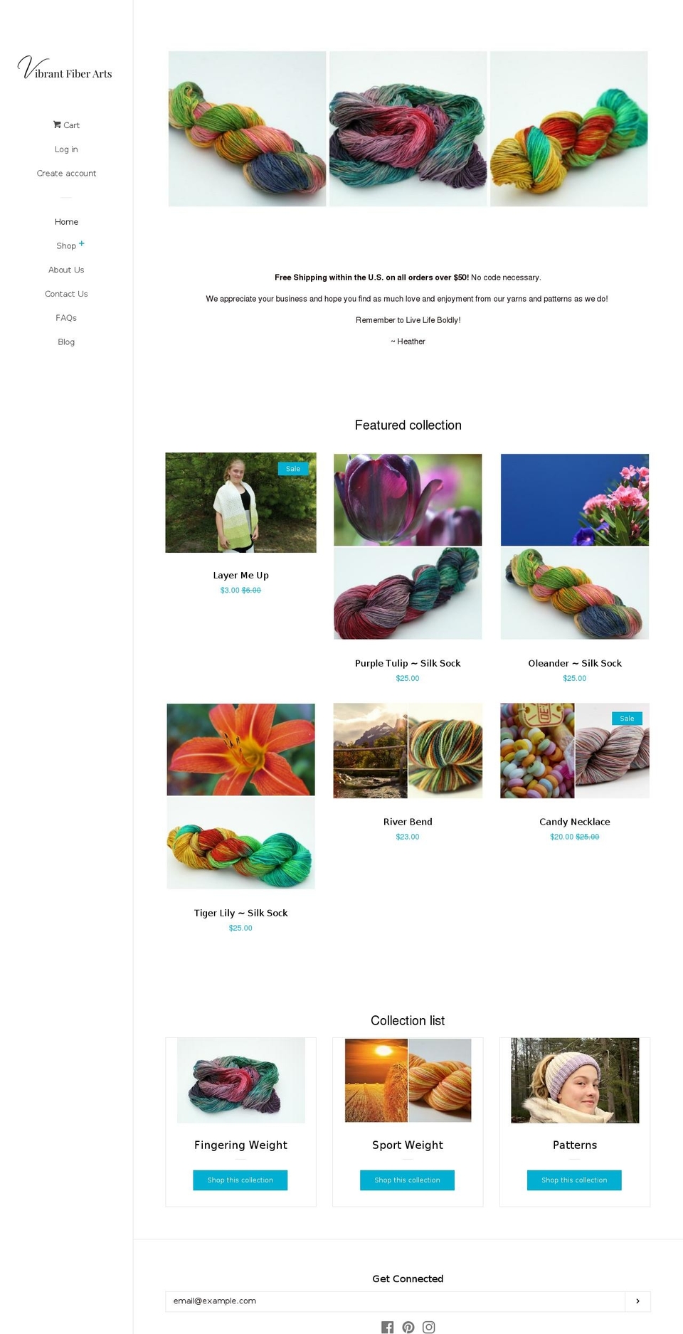 vibrantfiberarts.com — Shopify storefront screenshot