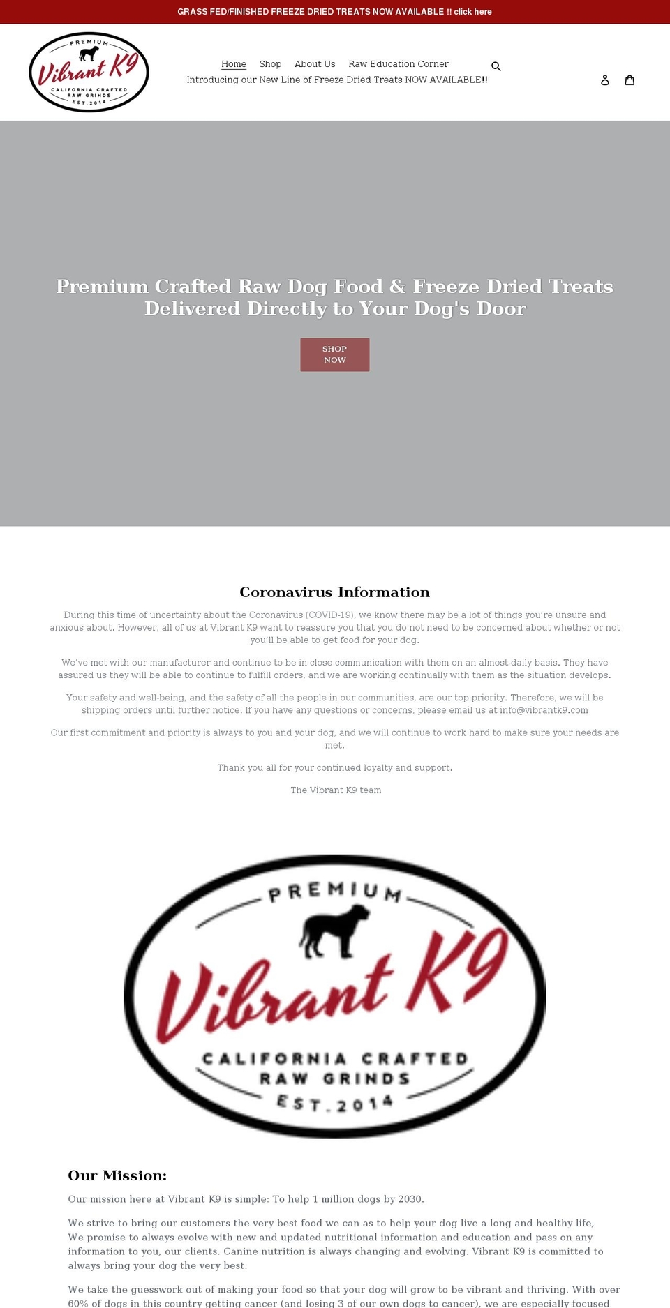 vibrantk9.com shopify website screenshot