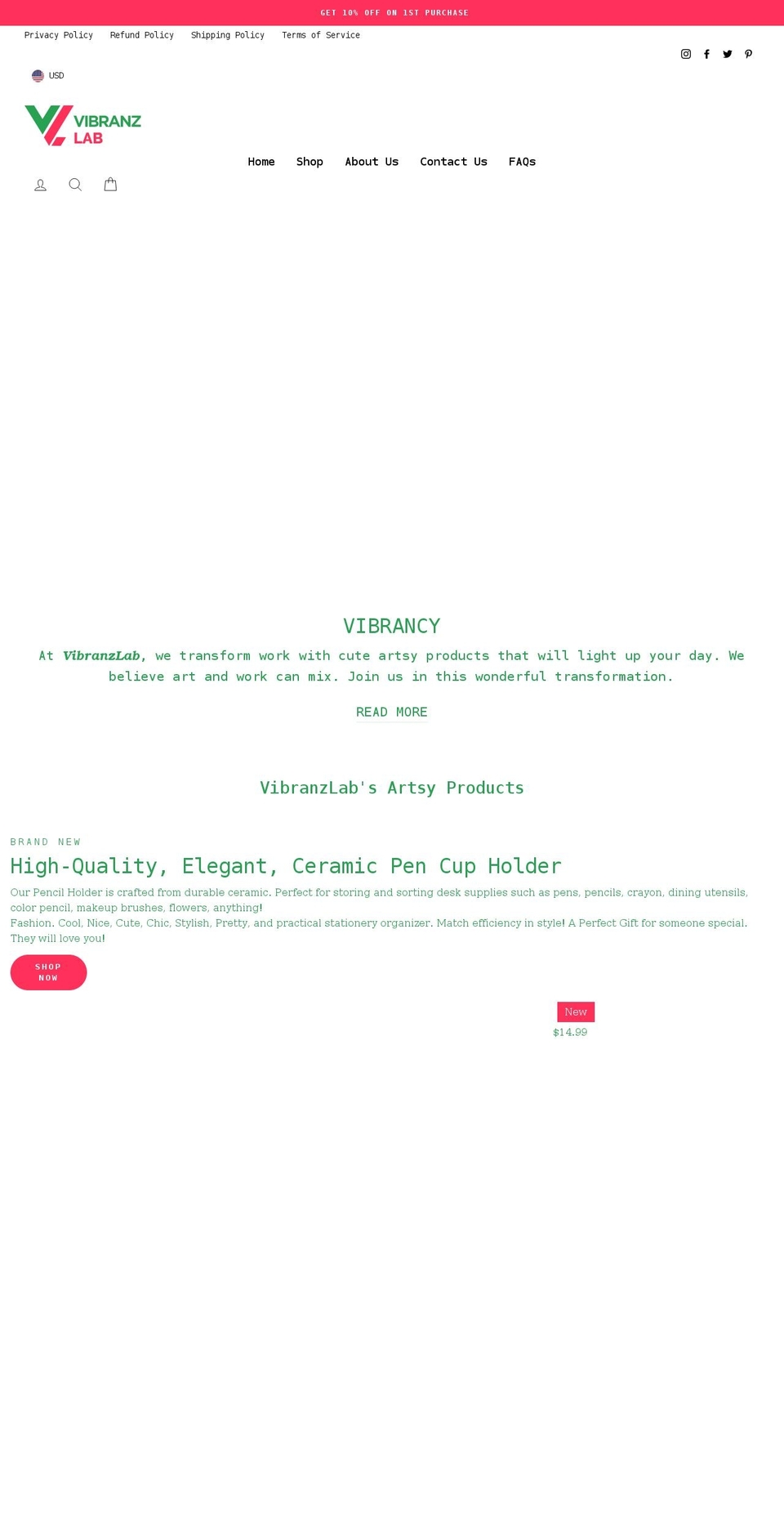 vibranzlab.com shopify website screenshot