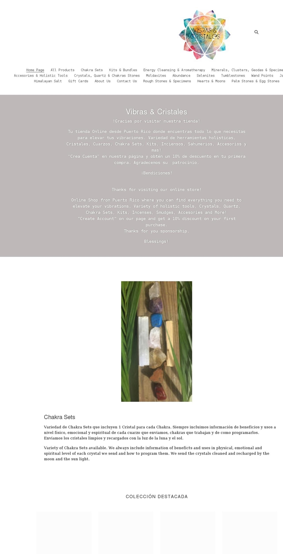 vibrasycristalespr.com shopify website screenshot