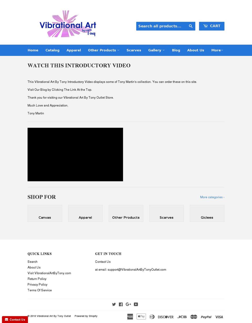 vibrationalartbytonyoutlet.com — Shopify storefront screenshot