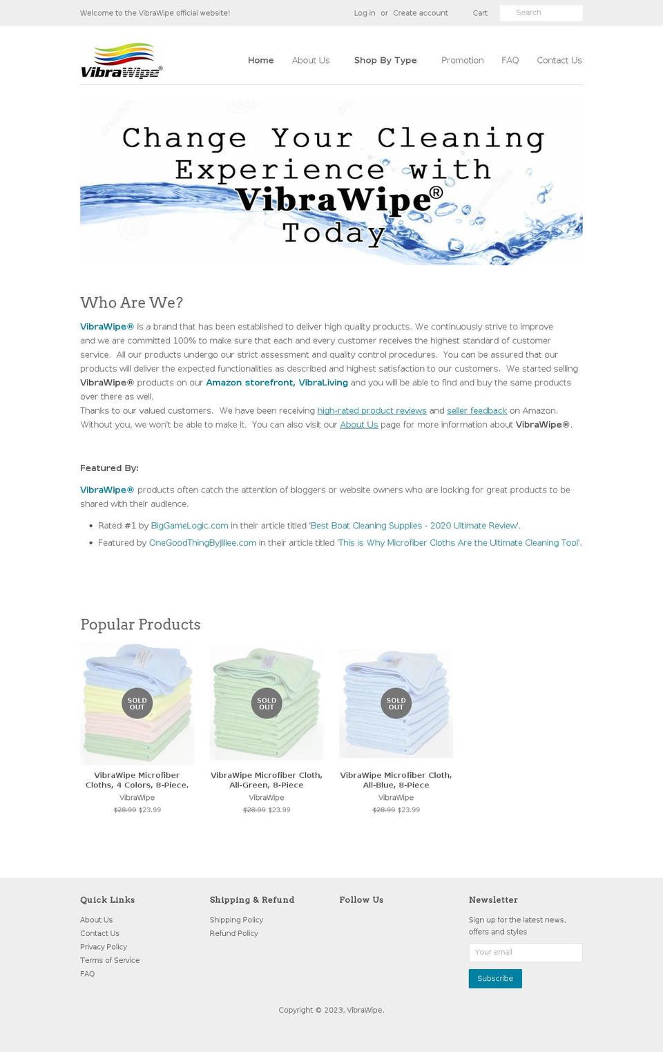 vibrawipe.myshopify.com shopify website screenshot