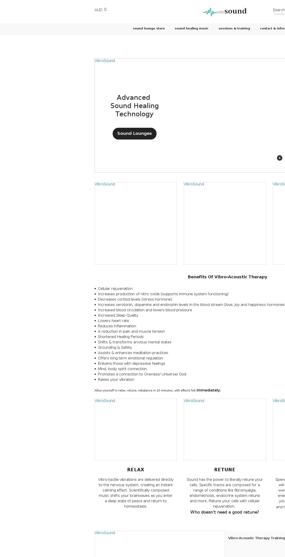 vibrosoundhealing.com shopify website screenshot