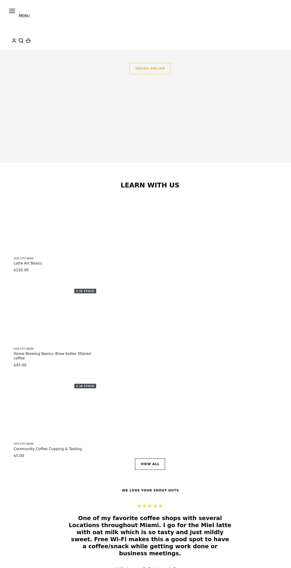 vicecitybean.com shopify website screenshot