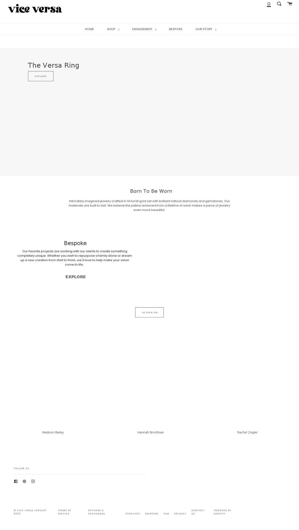 viceversajewelry.com shopify website screenshot