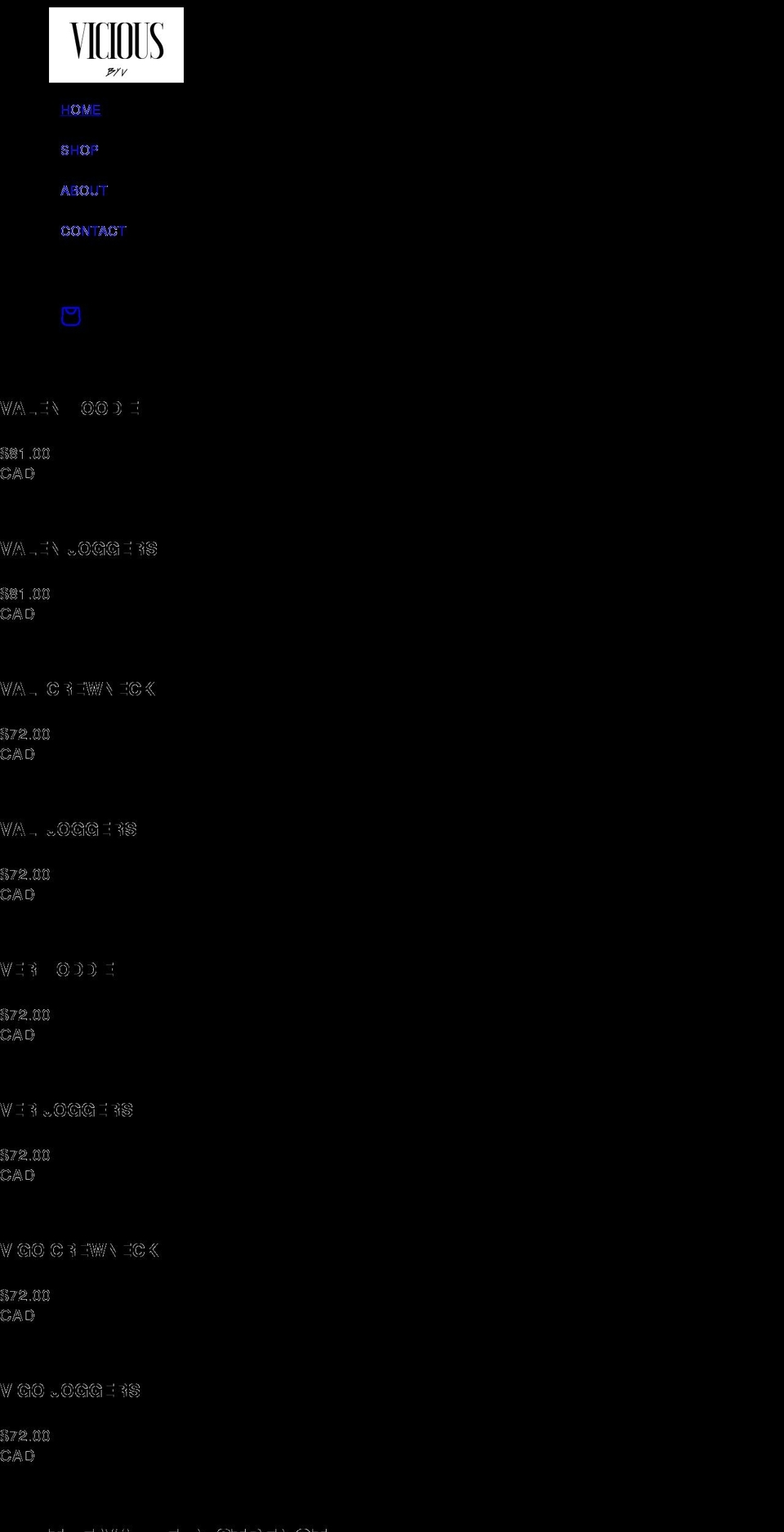 viciousbyv.com shopify website screenshot