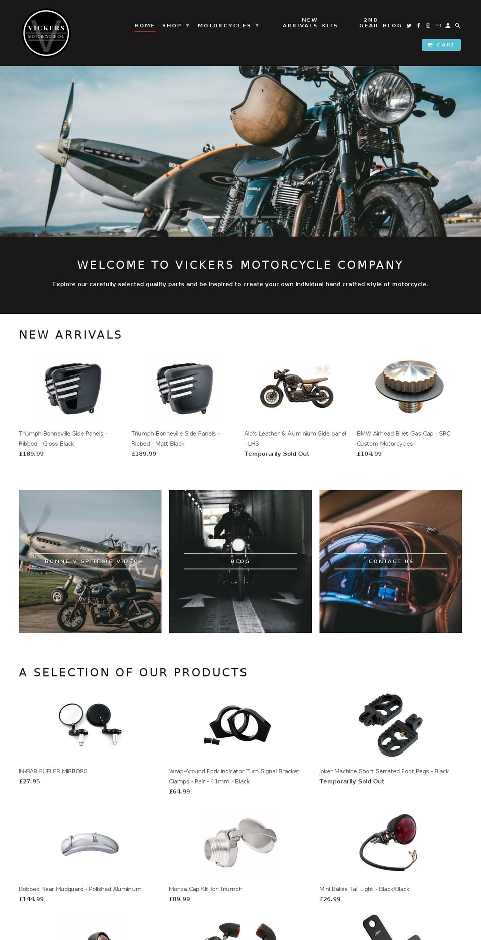 vickersmotorcycles.com shopify website screenshot