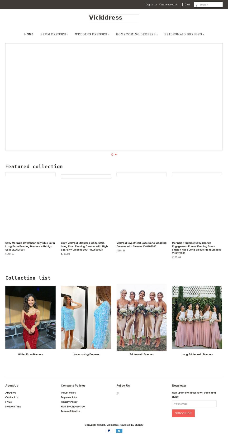 vickidress.com shopify website screenshot