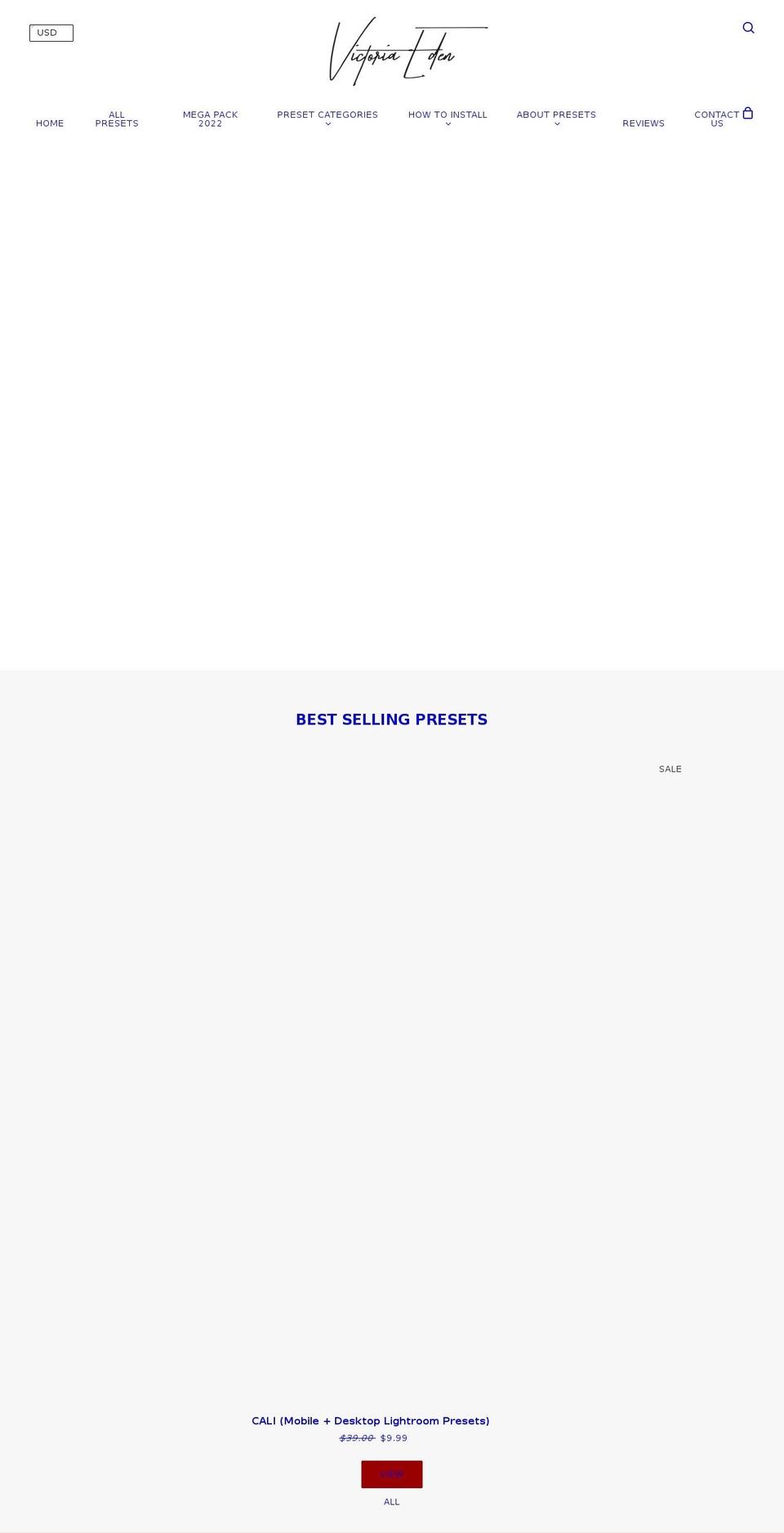 victoriaedenpresets.com shopify website screenshot