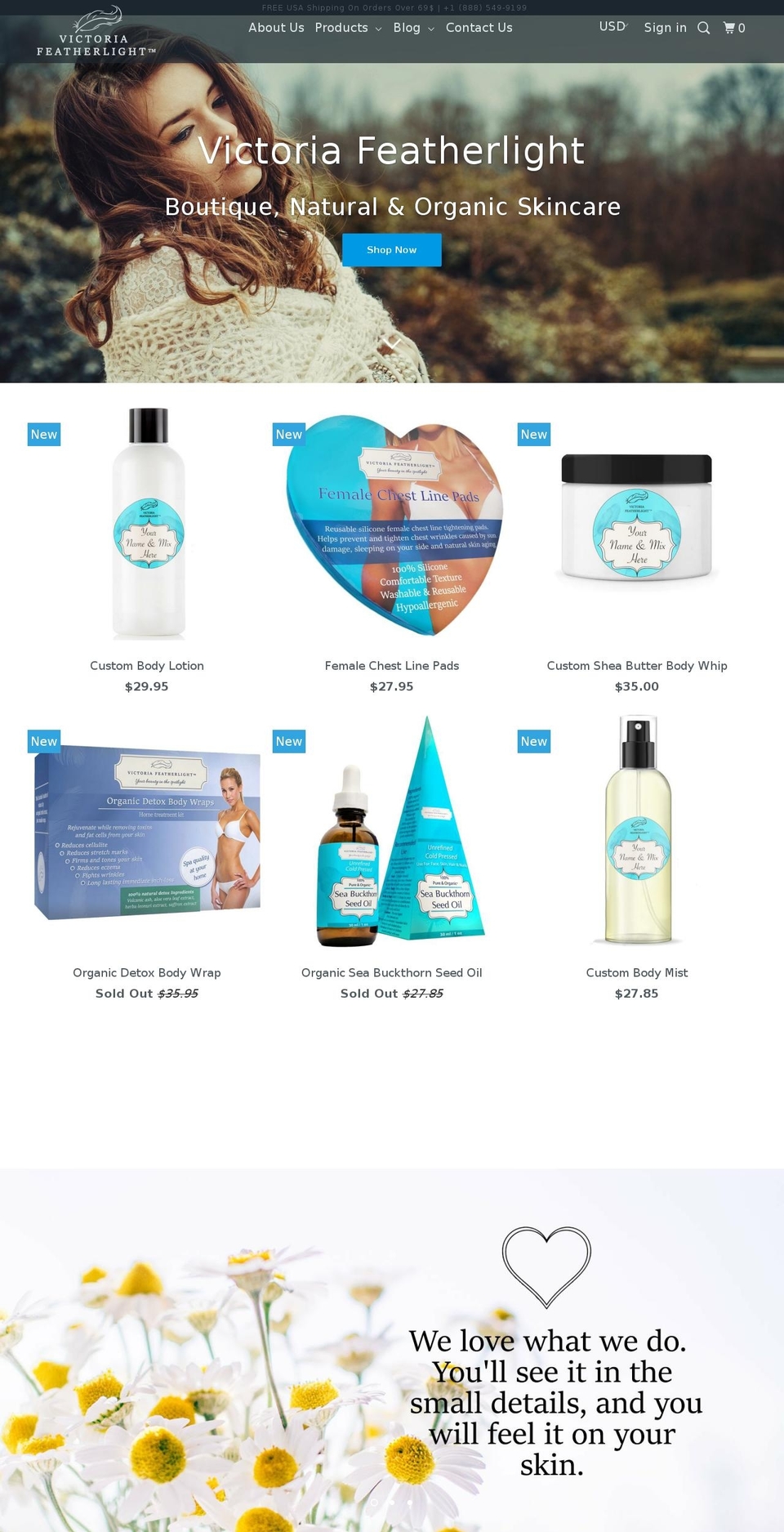 victoriafeatherlight.com — Shopify storefront screenshot