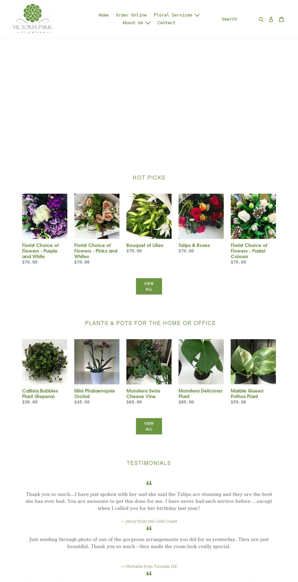 victoriaparkflowers.co.nz shopify website screenshot