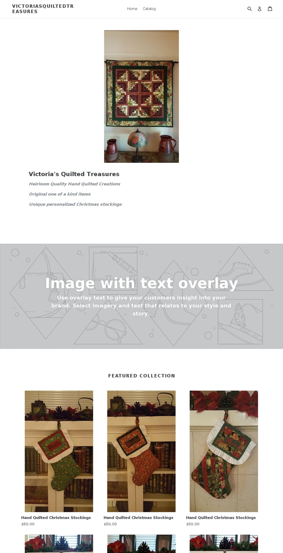 victoriasquiltedtreasures.com — Shopify storefront screenshot