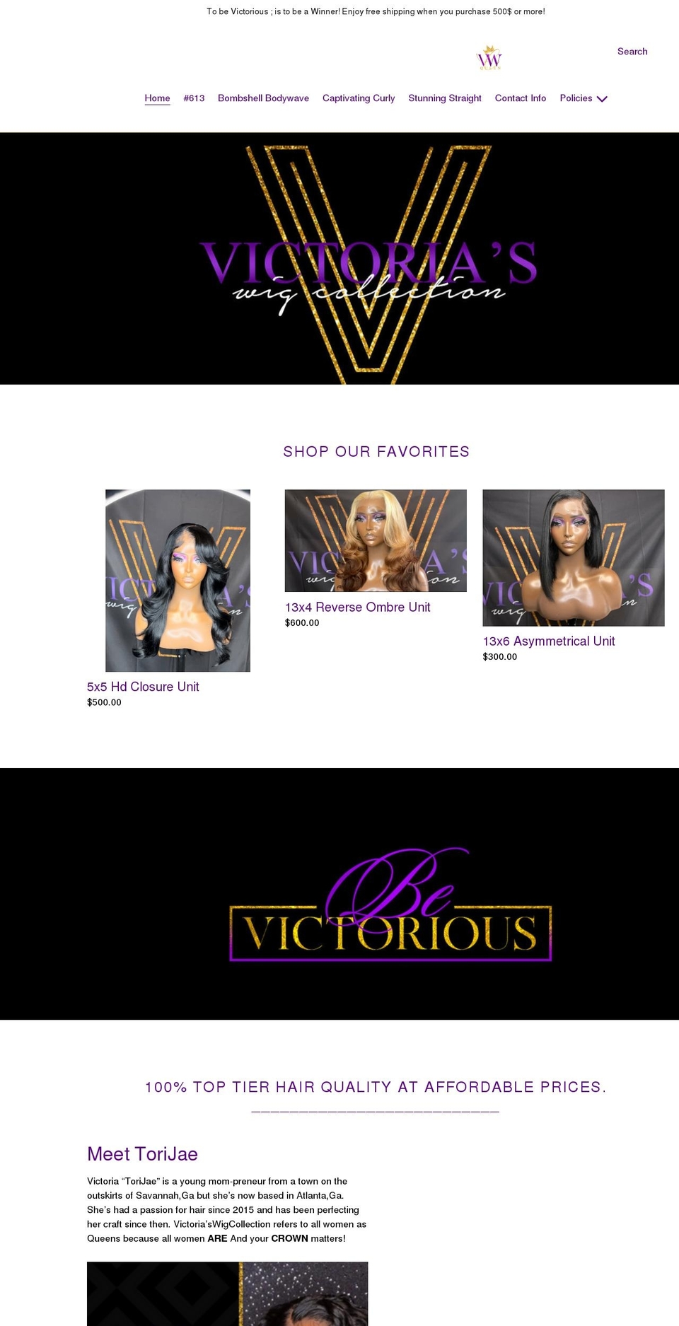 victoriaswigcollection.com shopify website screenshot
