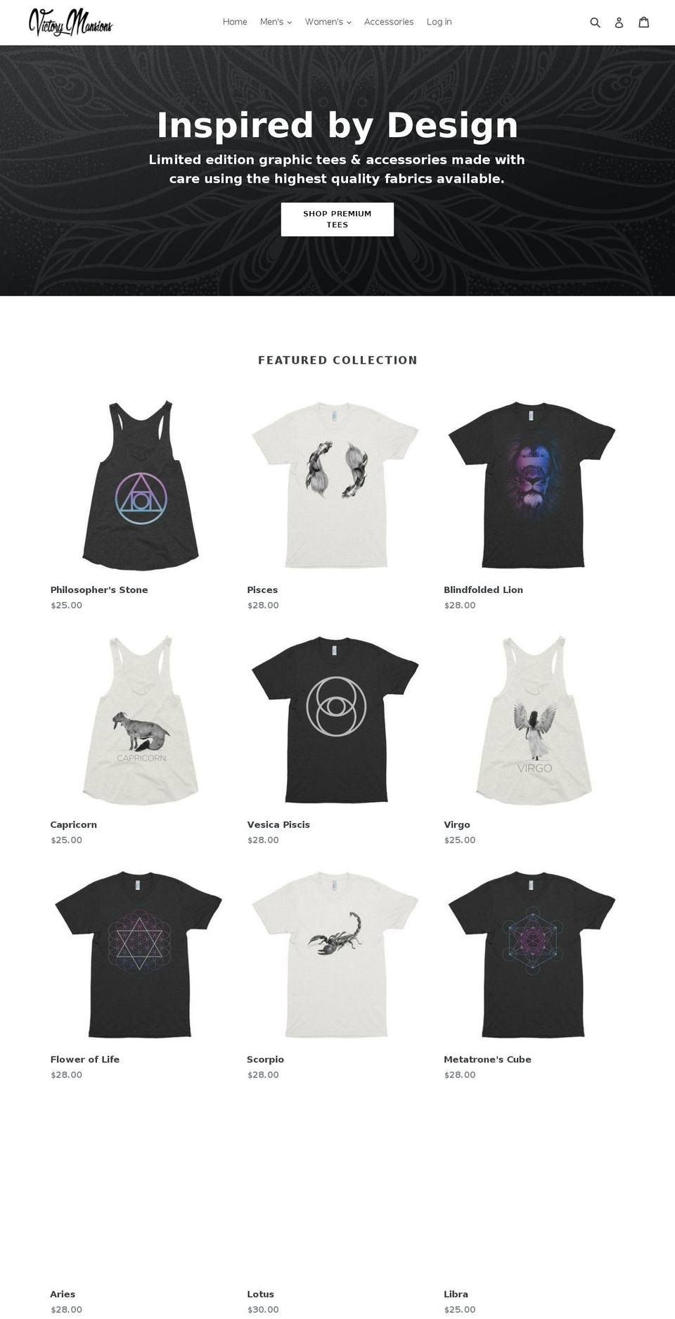 victorymansions.com — Shopify storefront screenshot