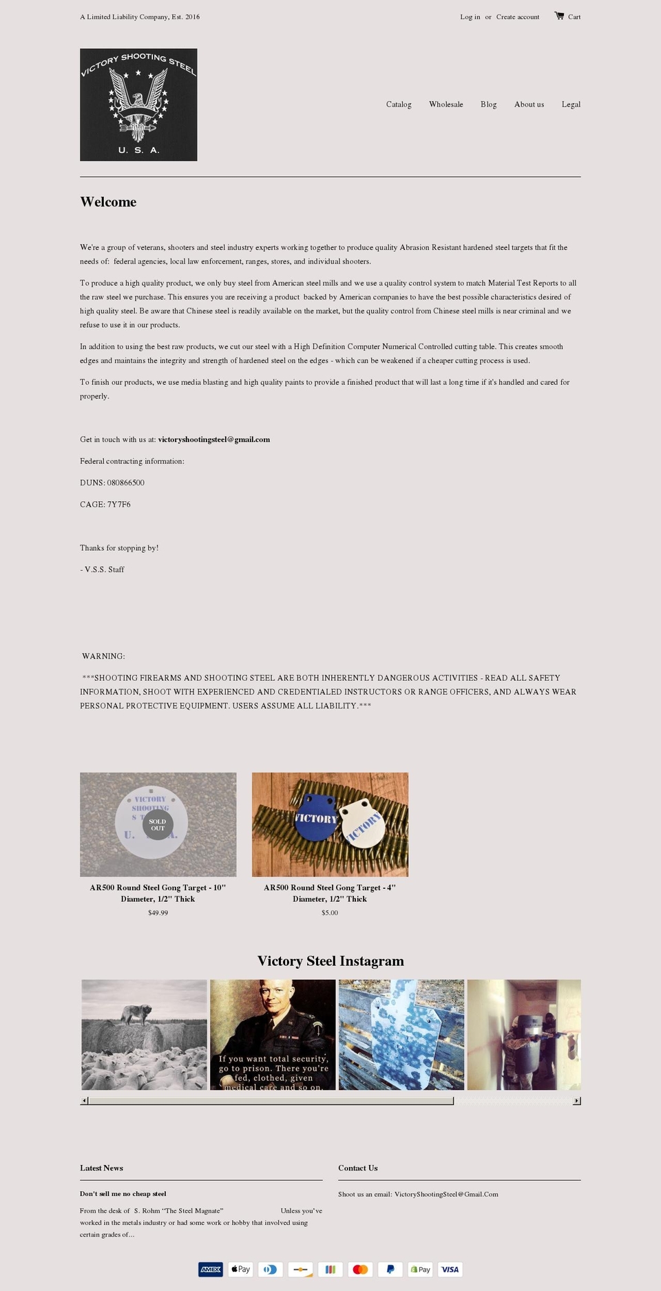 victoryshootingsteel.com shopify website screenshot