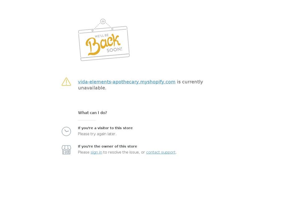 vida-elements-apothecary.myshopify.com shopify website screenshot