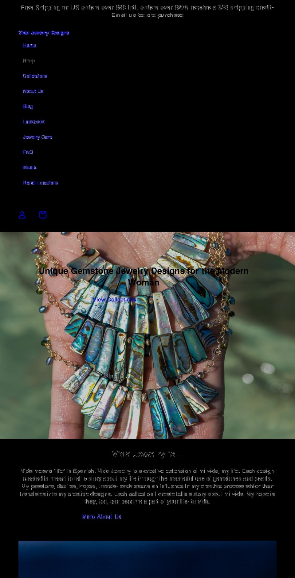 vidajewelrydesigns.com shopify website screenshot