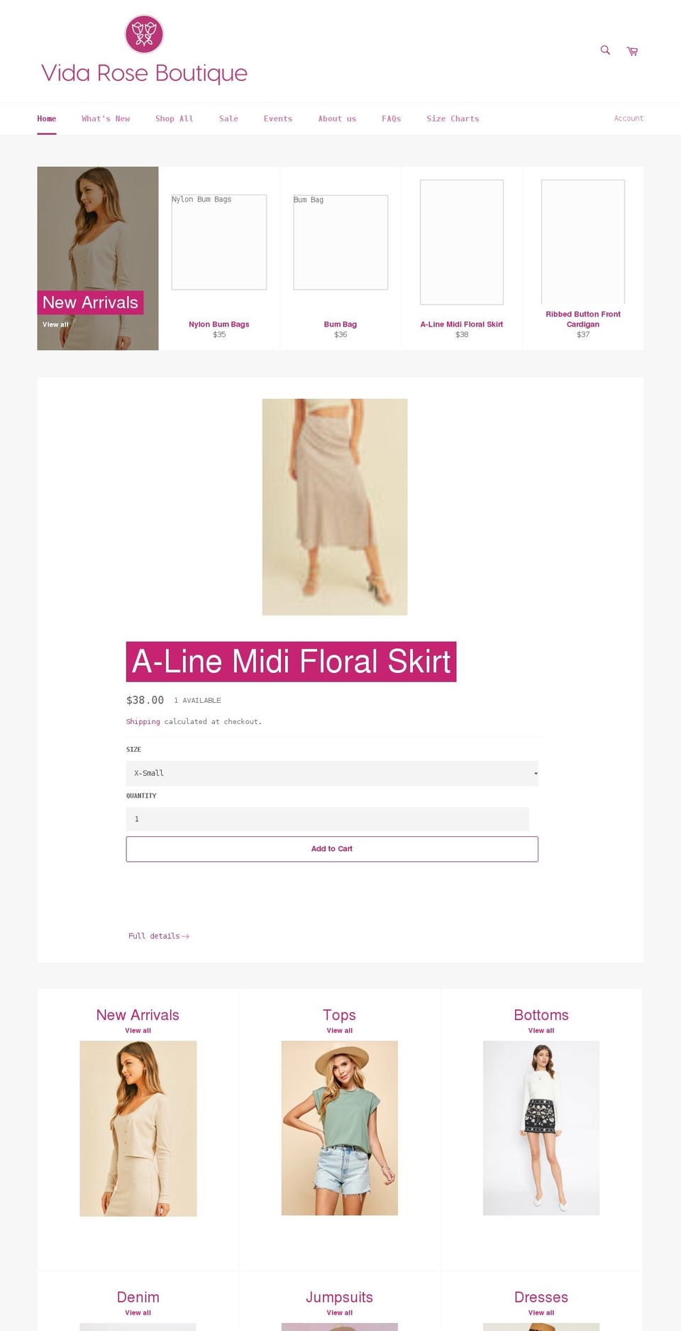 vidaroseboutique.com shopify website screenshot